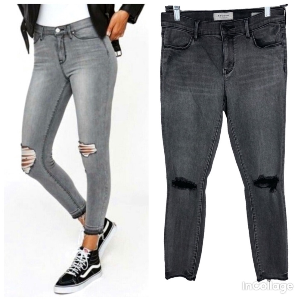 Pacsun Superstretch Ankle Jegging Dark Raw Hem Gray Semi Distressed size 27